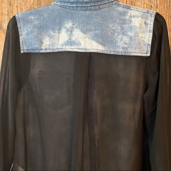 Blu Pepper Sz S NWT Blue Tie-Dye Sheer Sleeves & Hem Oversized Relaxed Shirt - Picture 4 of 12